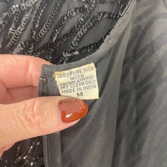 Lawrence Kazar Vintage 80's Black Silk Sequin Dress Women's Medium. - Picture 14 of 14